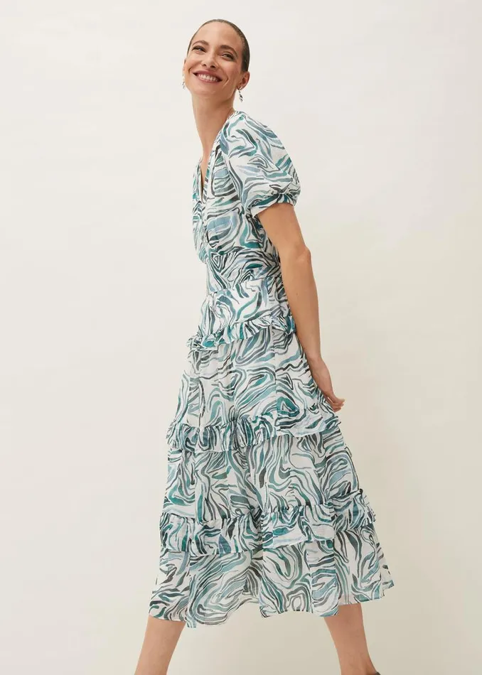 Iona Swirls Print Tiered Short Sleeved Midi Dress Aquamarineecru Women Phase Eight Dresses Iona Swirls Print Tiered Short Sleeved Midi Dress Aquamarineecru Women Phase Eight Dresses
