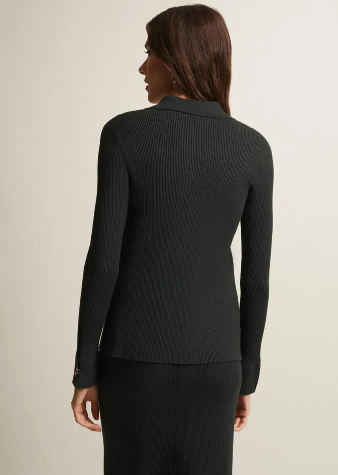 Irina Ribbed Button Front Knit Top Dark Green Women Phase Eight Knitwear