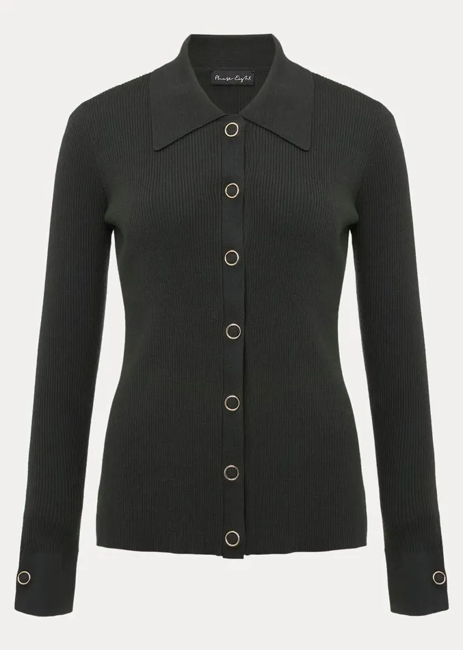 Irina Ribbed Button Front Knit Top Dark Green Women Phase Eight Knitwear