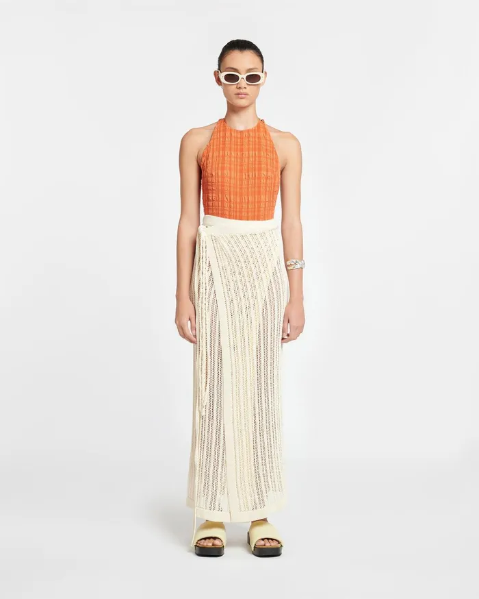 Irina Seersucker Bodysuit Sunset Orange Women Nanushka Tops