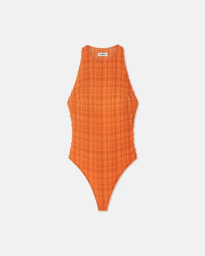 Irina Seersucker Bodysuit Sunset Orange Women Nanushka Tops