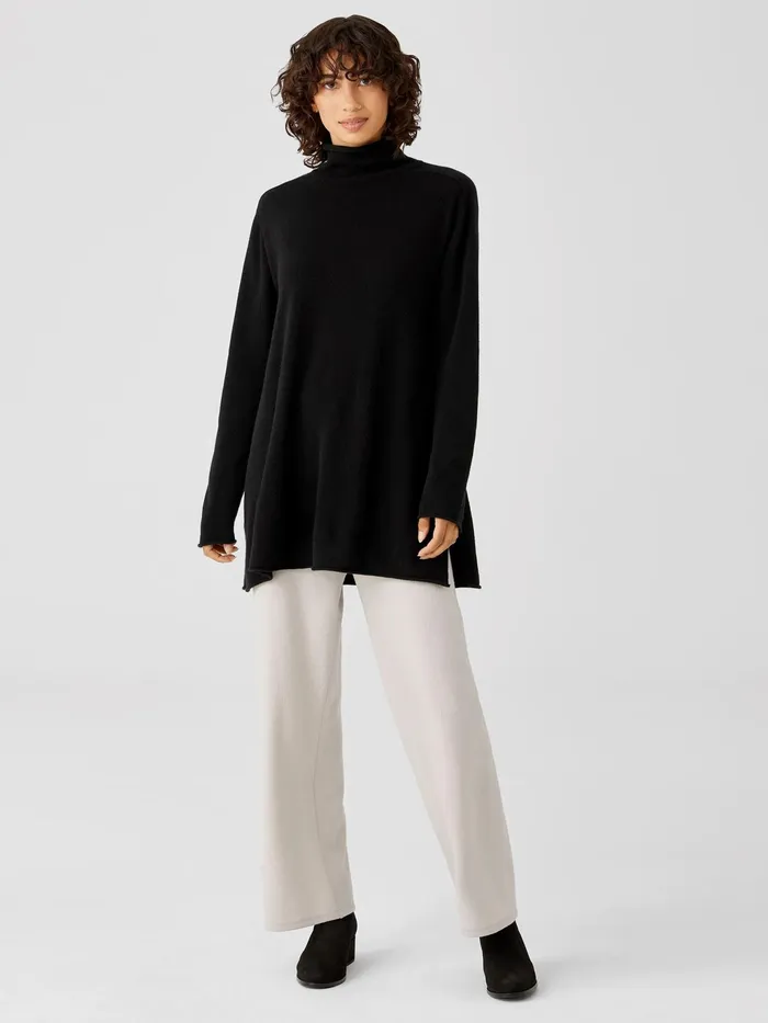 Italian Cashmere Turtleneck Long Top Black Women Eileen Fisher Sweaters and Cardigans