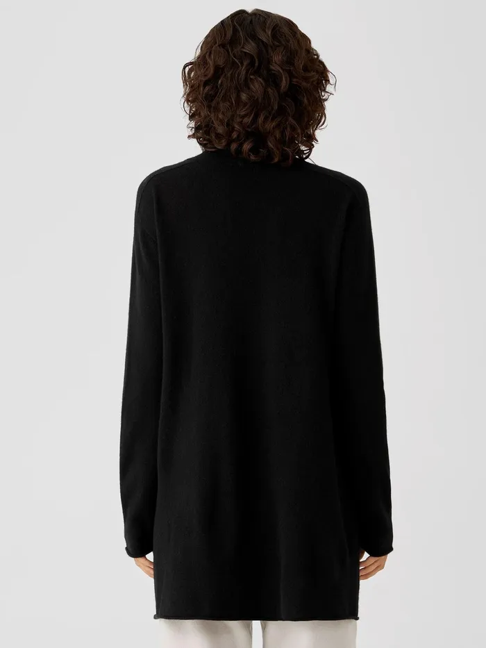 Italian Cashmere Turtleneck Long Top Black Women Eileen Fisher Sweaters and Cardigans