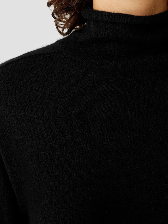 Italian Cashmere Turtleneck Long Top Black Women Eileen Fisher Sweaters and Cardigans