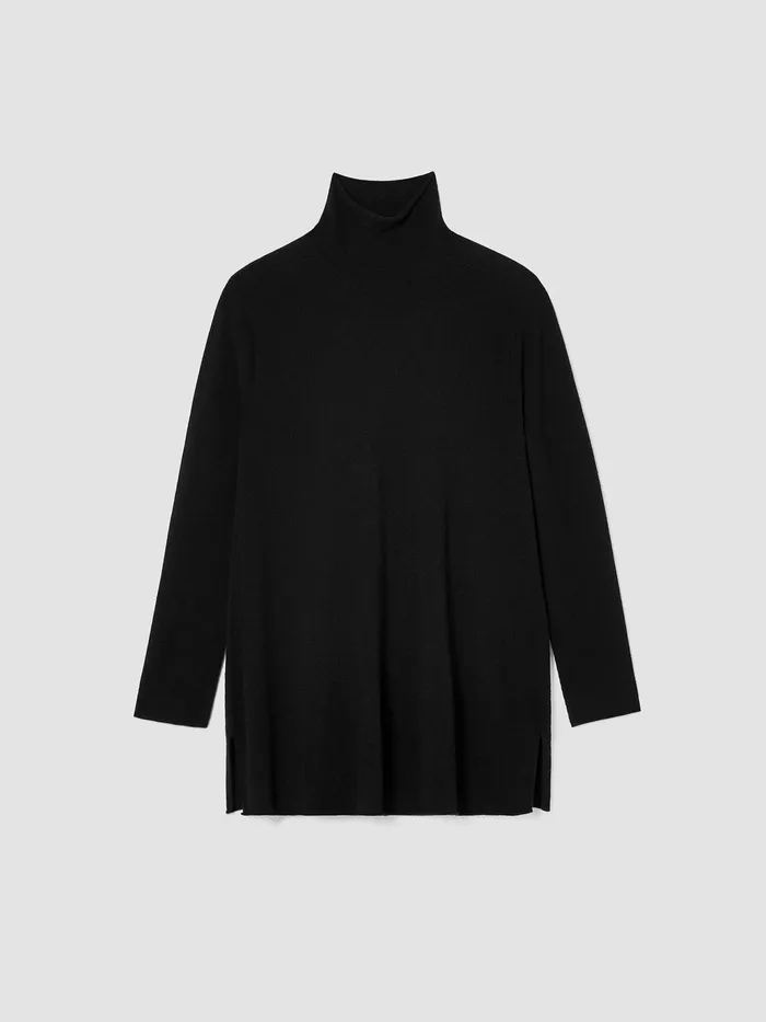 Italian Cashmere Turtleneck Long Top Black Women Eileen Fisher Sweaters and Cardigans