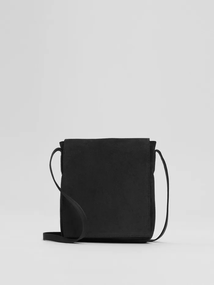 Italian Suede Square Crossbody Bag Black Women Eileen Fisher Accessories