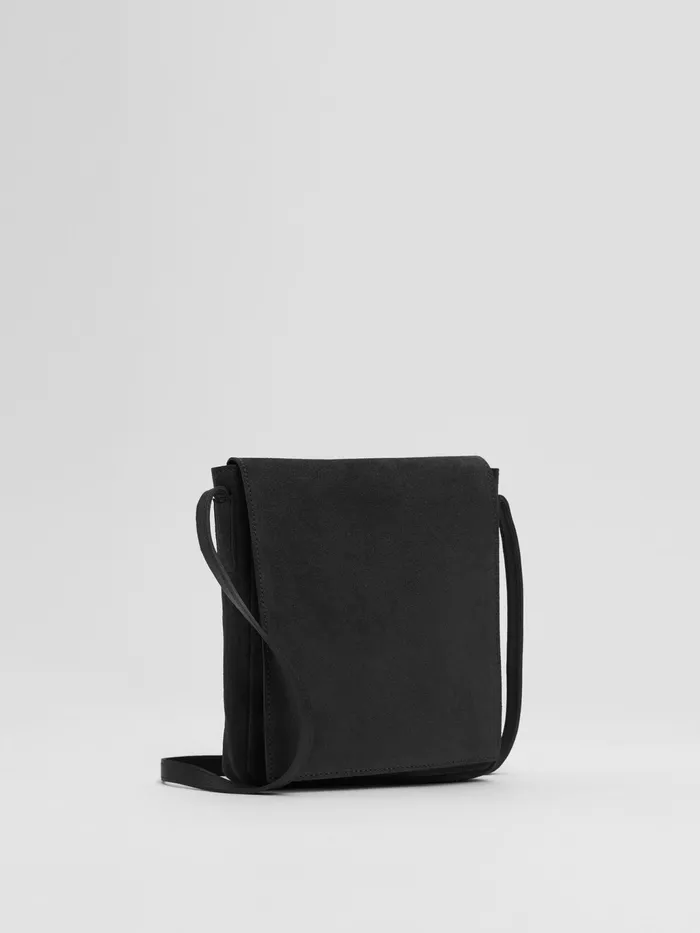 Italian Suede Square Crossbody Bag Black Women Eileen Fisher Accessories