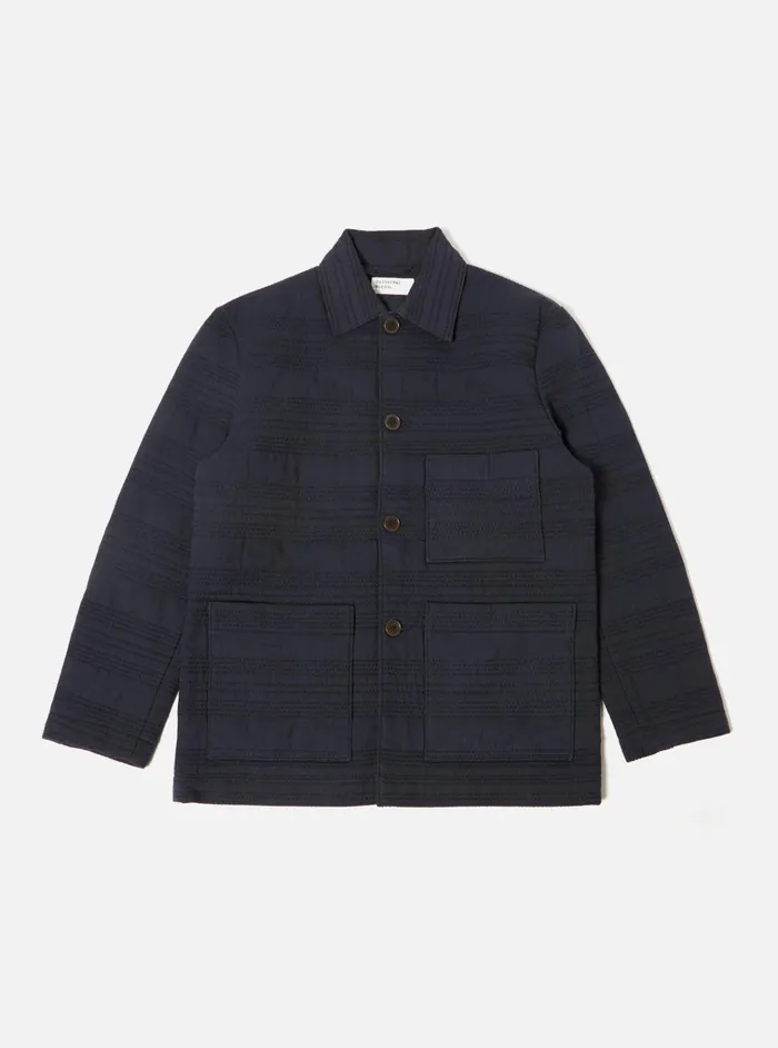Jackets Men Universal Works Universal Works Quilt Simple Bakers Jacket In Navy Winter Twill Jackets Men Universal Works Universal Works Quilt Simple Bakers Jacket In Navy Winter Twill