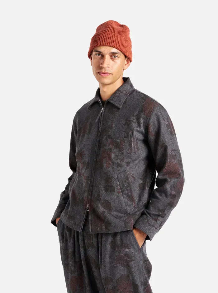 Jackets Men Universal Works Universal Works Windcheater In Mid Grey Printed Flannel