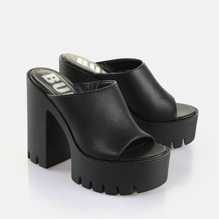 Jalila Mule Black Buffalo Heels