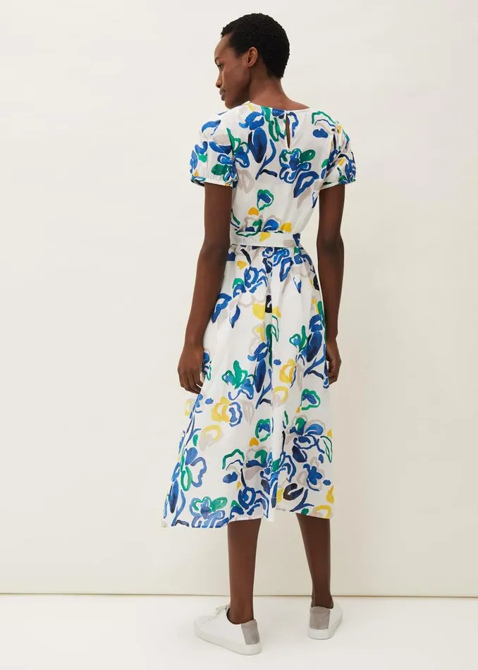 Jana Abstract Print Midi Dress Yellowbluegreen Women Phase Eight Dresses