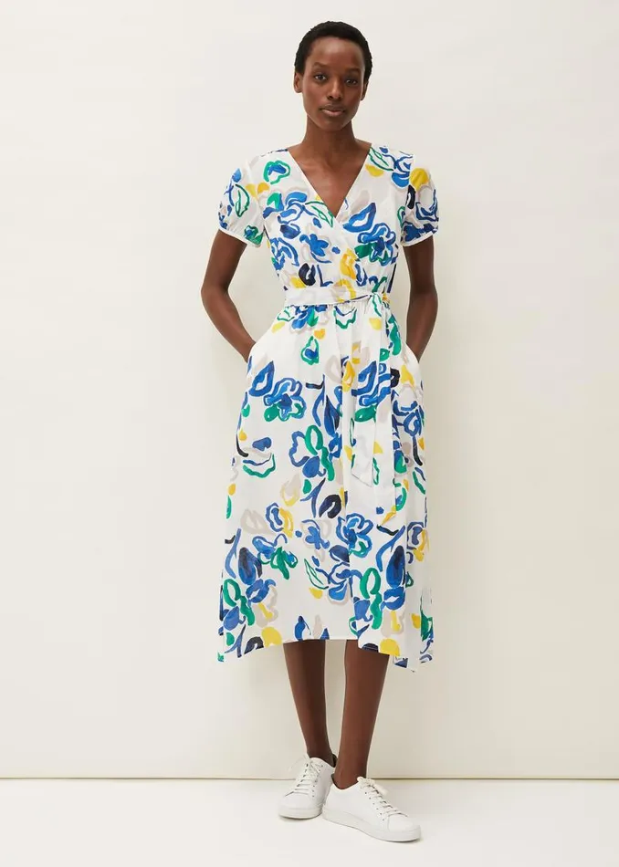 Jana Abstract Print Midi Dress Yellowbluegreen Women Phase Eight Dresses