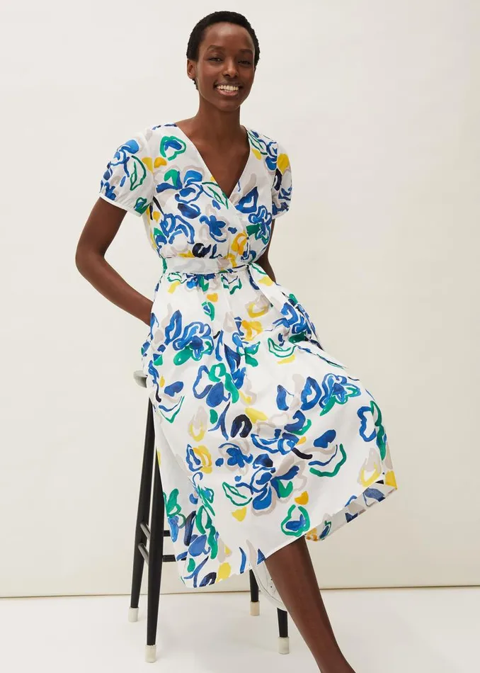 Jana Abstract Print Midi Dress Yellowbluegreen Women Phase Eight Dresses