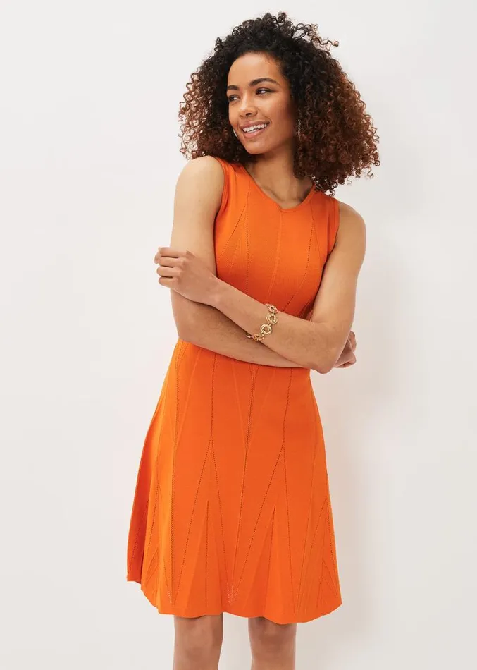 Jaya Stitch Detail Dress Orange Women Phase Eight Dresses