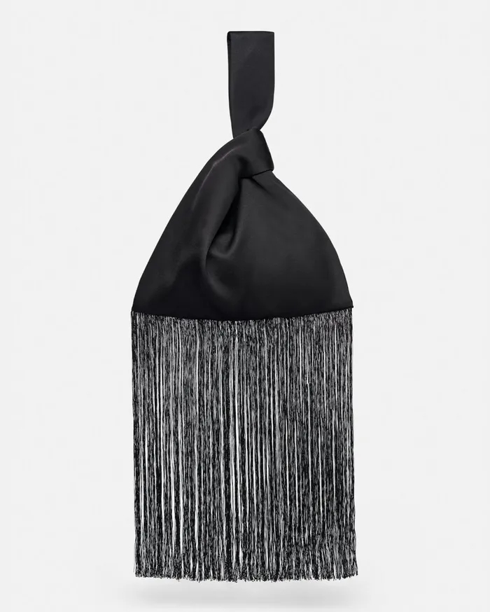 Jen Fringe Tech Satin Clutch Bag Black WomenMen Nanushka Bags