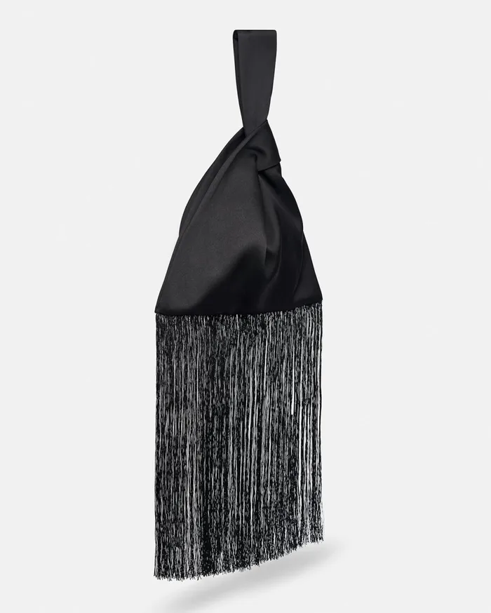 Jen Fringe Tech Satin Clutch Bag Black WomenMen Nanushka Bags