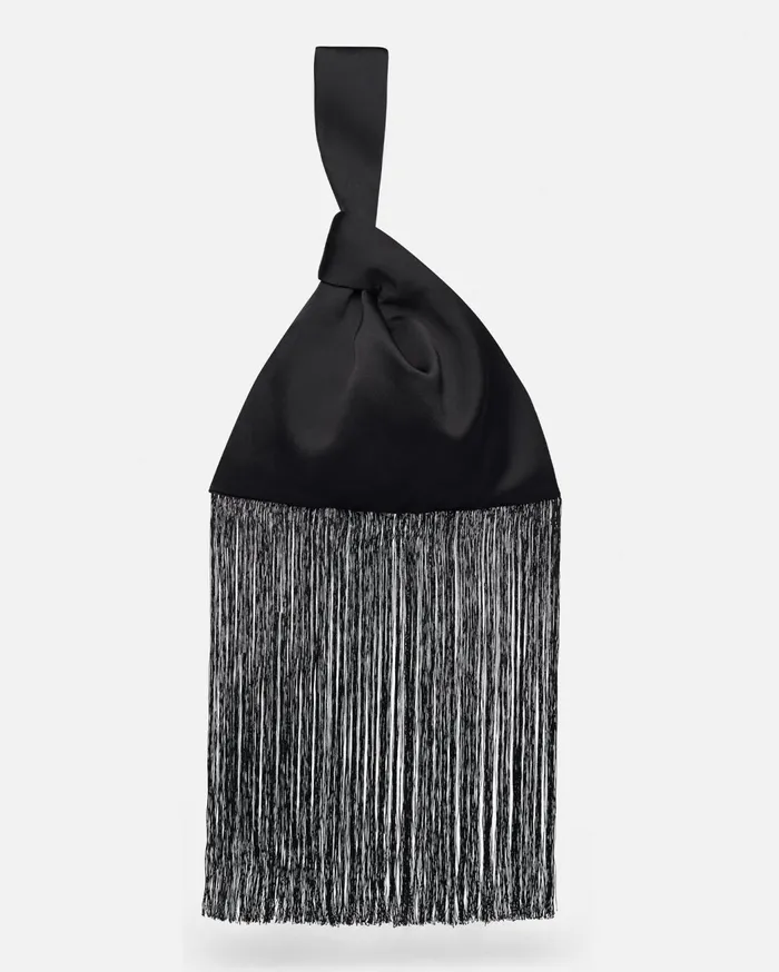 Jen Fringe Tech Satin Clutch Bag Black WomenMen Nanushka Bags