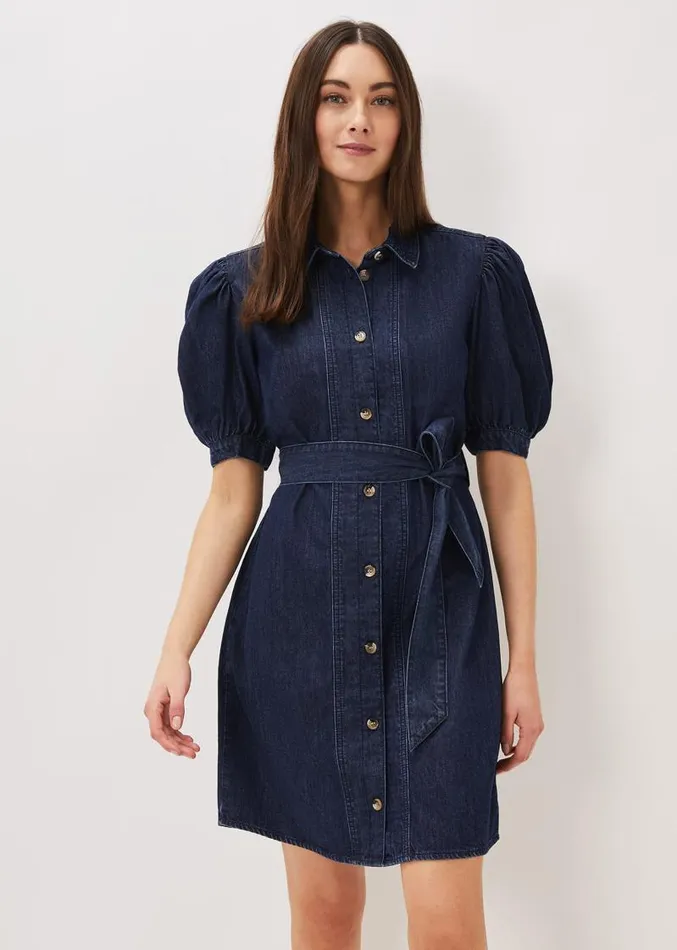 Josephine Denim Puff Sleeve Dress Indigo Women Phase Eight Dresses