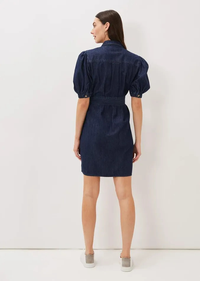 Josephine Denim Puff Sleeve Dress Indigo Women Phase Eight Dresses