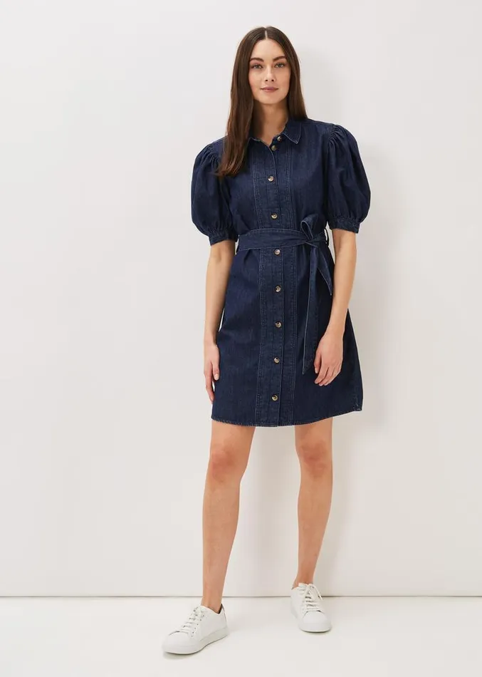Josephine Denim Puff Sleeve Dress Indigo Women Phase Eight Dresses