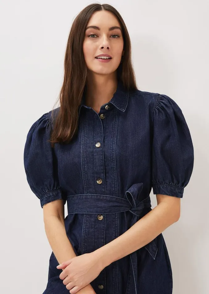 Josephine Denim Puff Sleeve Dress Indigo Women Phase Eight Dresses