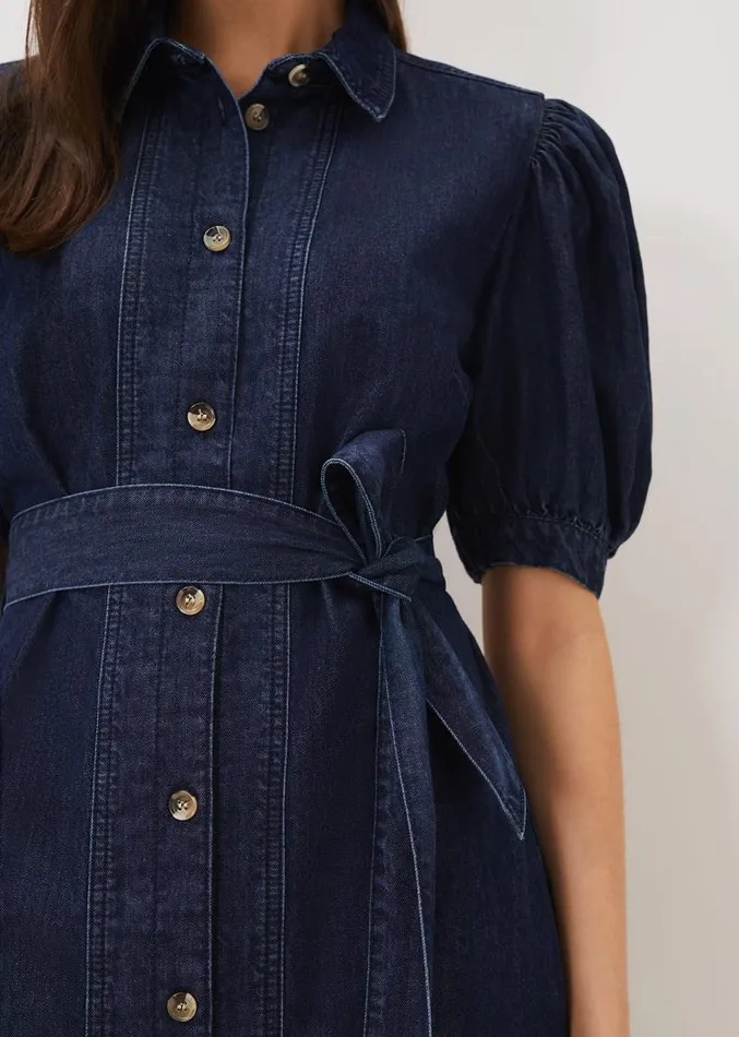 Josephine Denim Puff Sleeve Dress Indigo Women Phase Eight Dresses