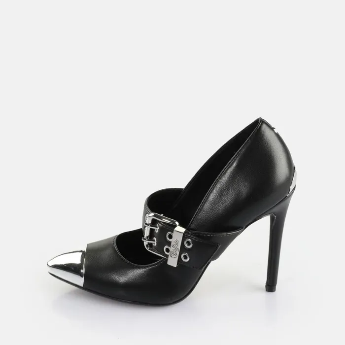 Juliet Pump Belt Black Buffalo Heels