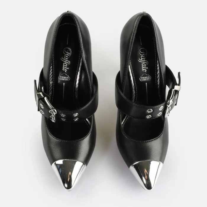 Juliet Pump Belt Black Buffalo Heels