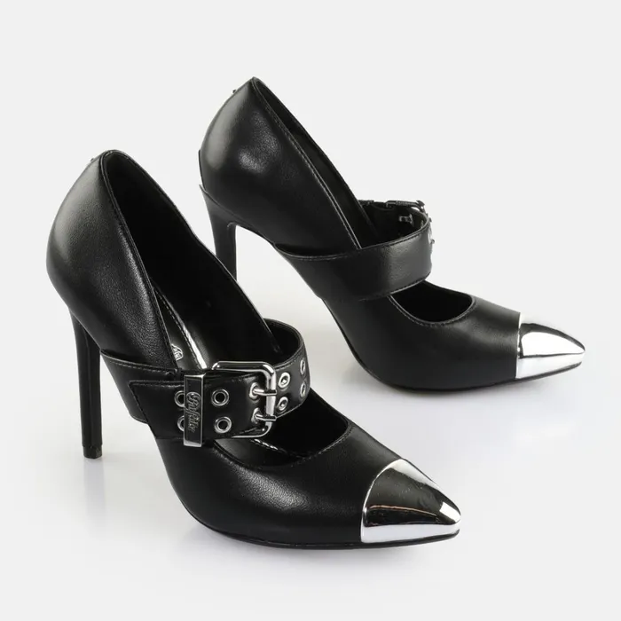 Juliet Pump Belt Black Buffalo Heels