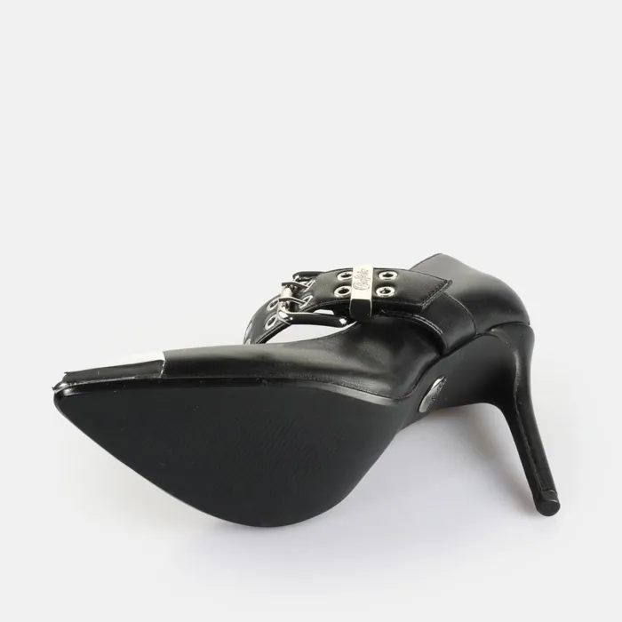 Juliet Pump Belt Black Buffalo Heels