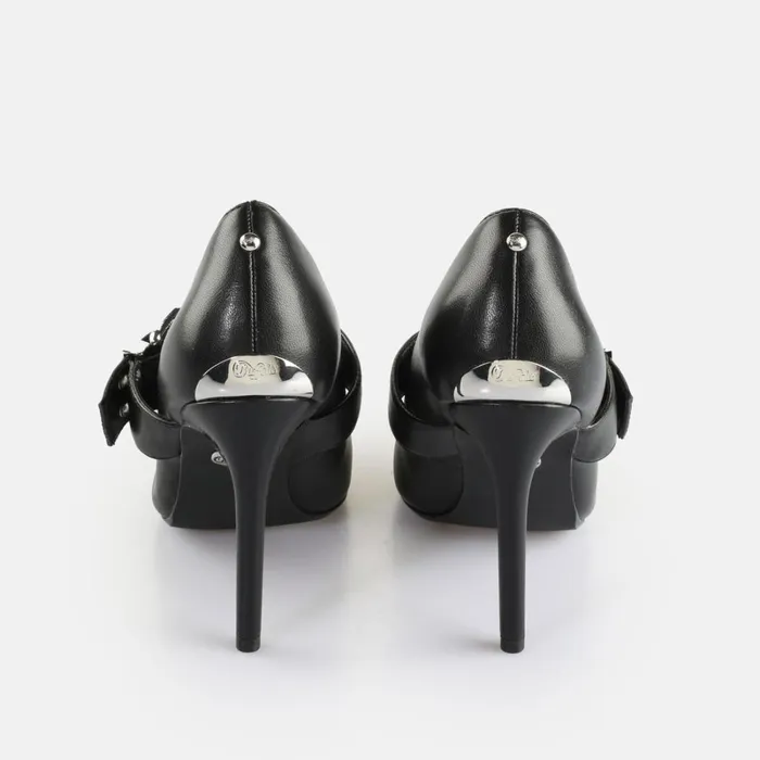 Juliet Pump Belt Black Buffalo Heels