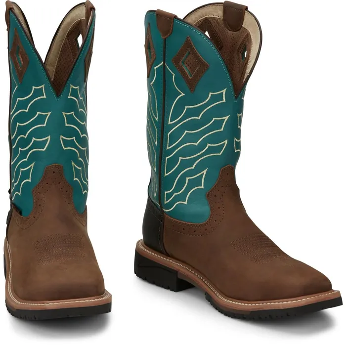 Justin Boots Derrickman 11034 Steel Toe Waterproof Work Boot Brown Men Work
