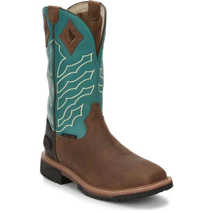 Justin Boots Derrickman 11034 Steel Toe Waterproof Work Boot Brown Men Work