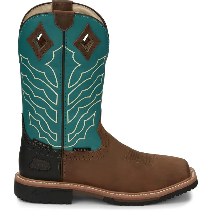 Justin Boots Derrickman 11034 Steel Toe Waterproof Work Boot Brown Men Work