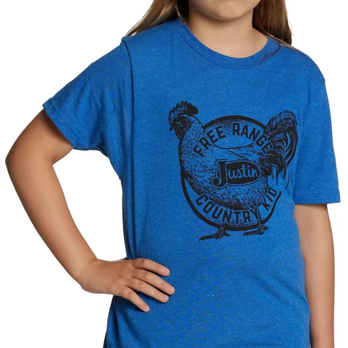 Justin Boots Free Range Rooster Tee Blue Heather blue Kids Tshirts and Tops