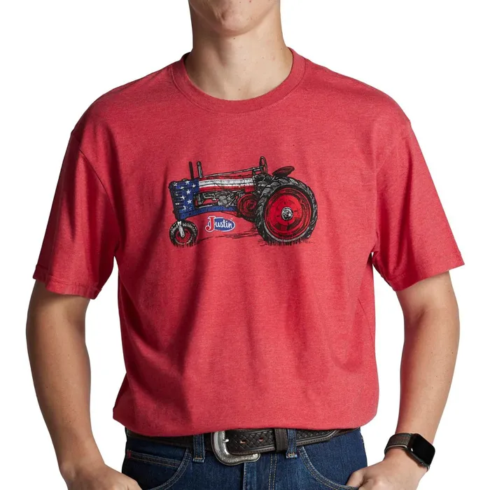 Justin Boots Justin Patriotic Tractor Tee Red Heather red Men TShirts and Polos