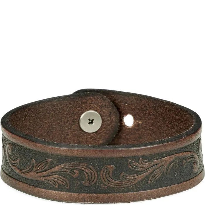 Justin Boots Tooled Leather Bracelet Brown Women Jewelry