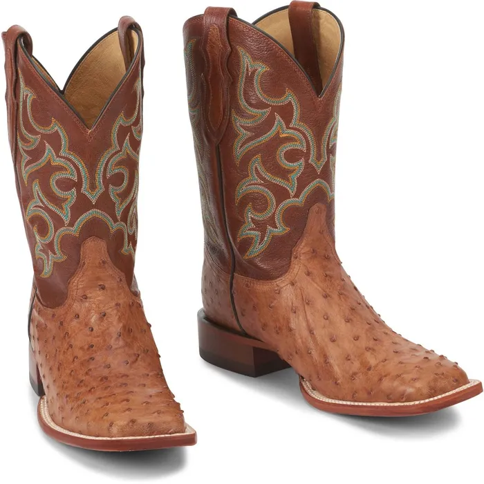 Justin Boots Truman 11034 Full Quill Ostrich Western Boot Cognac brown Men Western