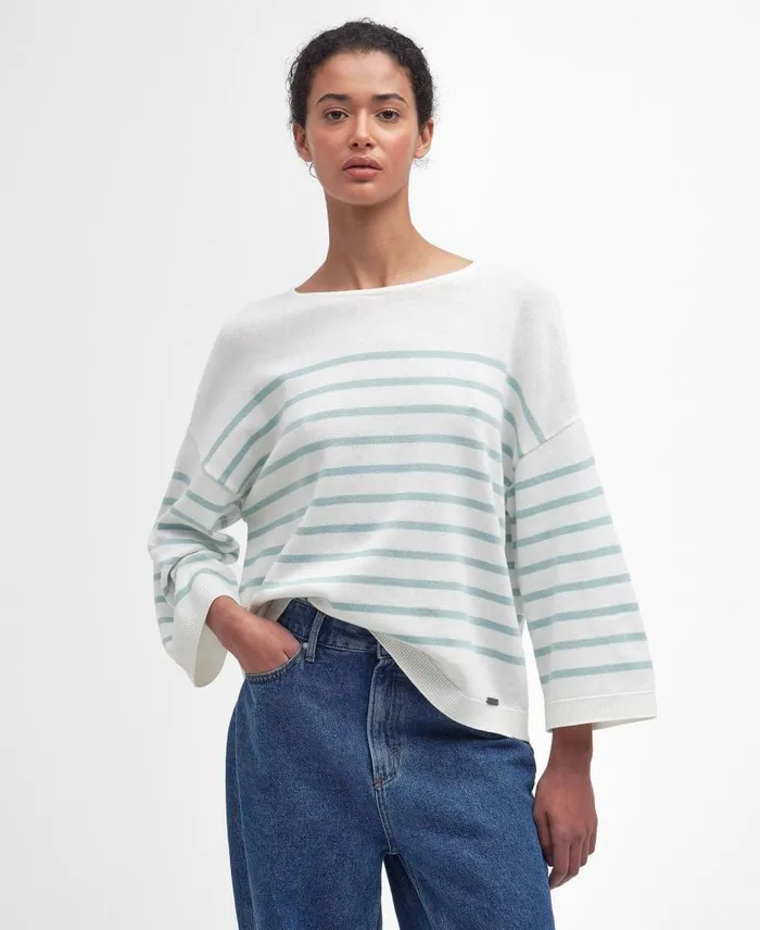 Kayleigh Striped Crew Neck Jumper Cloudblue Haze Women Barbour Jumpers
