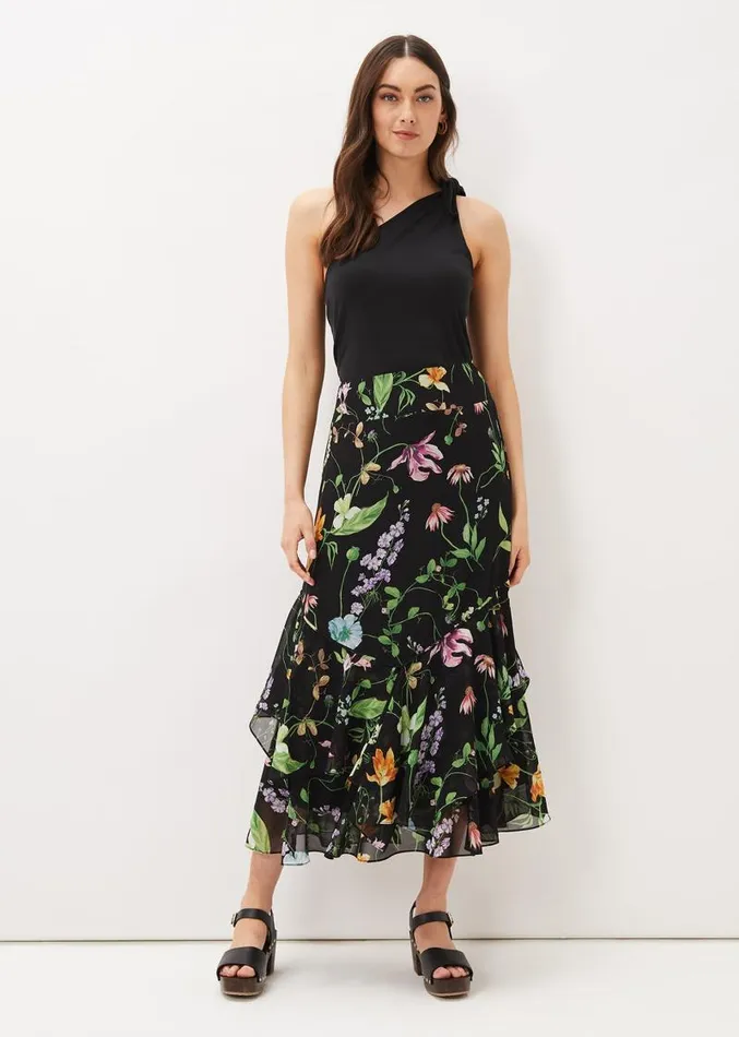 Kayley Floral Printed Maxi Skirt Blackmulti Women Phase Eight Skirts