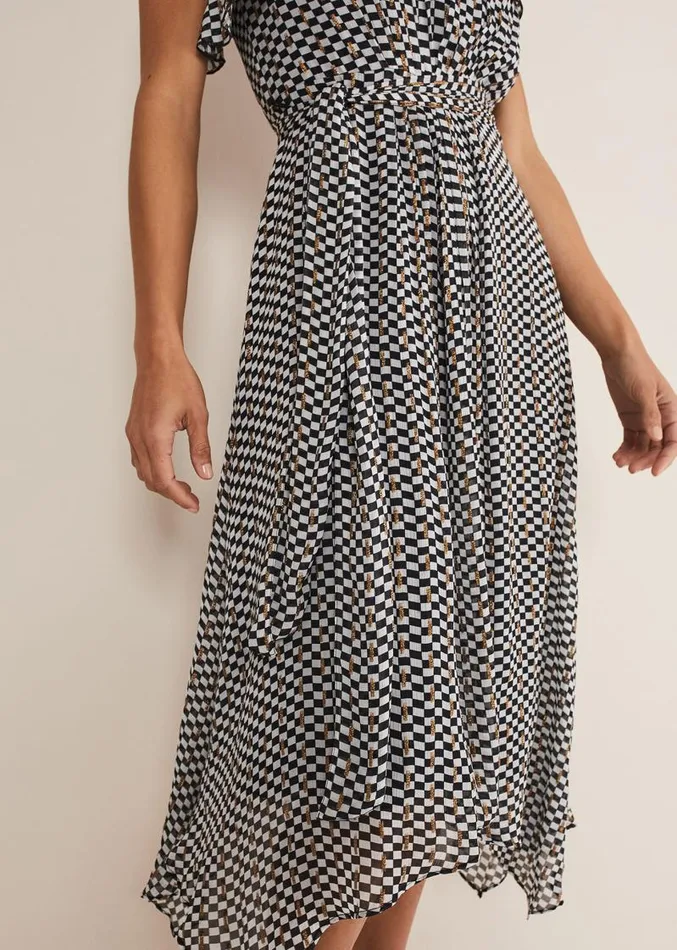Kaz Checked One Shoulder Midi Dress Blackwhite Women Phase Eight Dresses