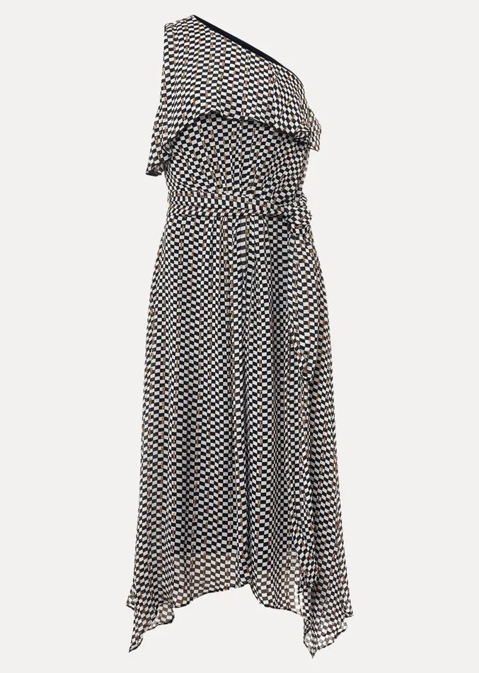 Kaz Checked One Shoulder Midi Dress Blackwhite Women Phase Eight Dresses