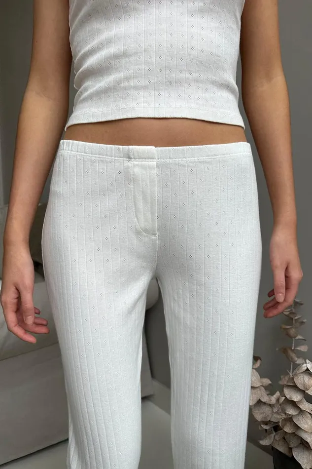 Keira Eyelet Sweatpants White Women Brandy Melville Sweatpants and Sweatshirts