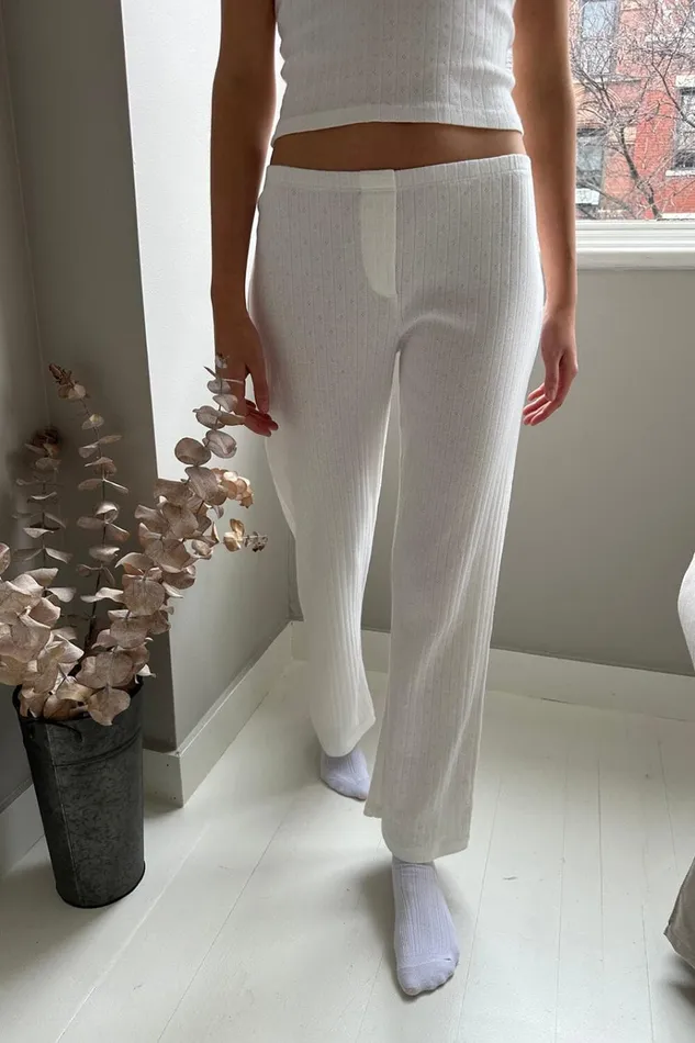 Keira Eyelet Sweatpants White Women Brandy Melville Sweatpants and Sweatshirts
