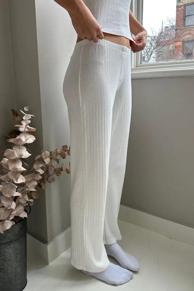 Keira Eyelet Sweatpants White Women Brandy Melville Sweatpants and Sweatshirts