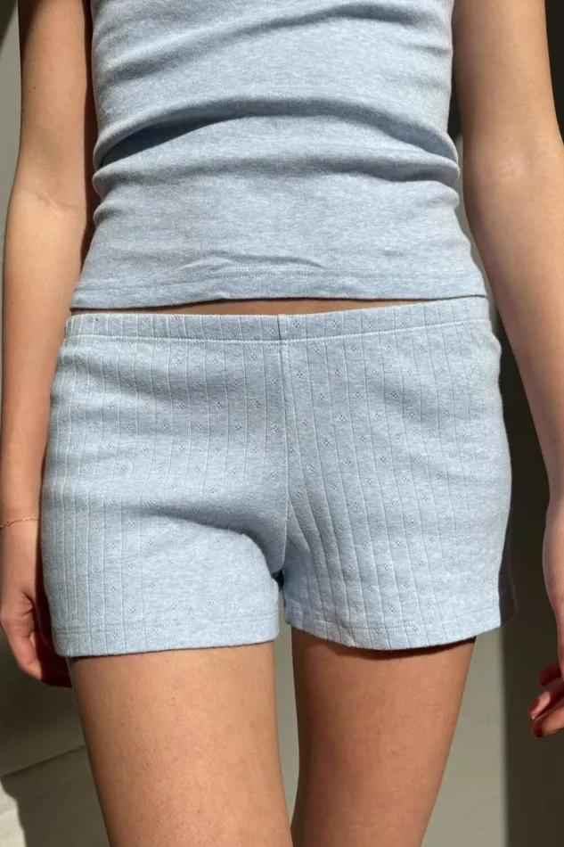 Keira Eyelet Sweatshorts Light Blue Women Brandy Melville Bottoms