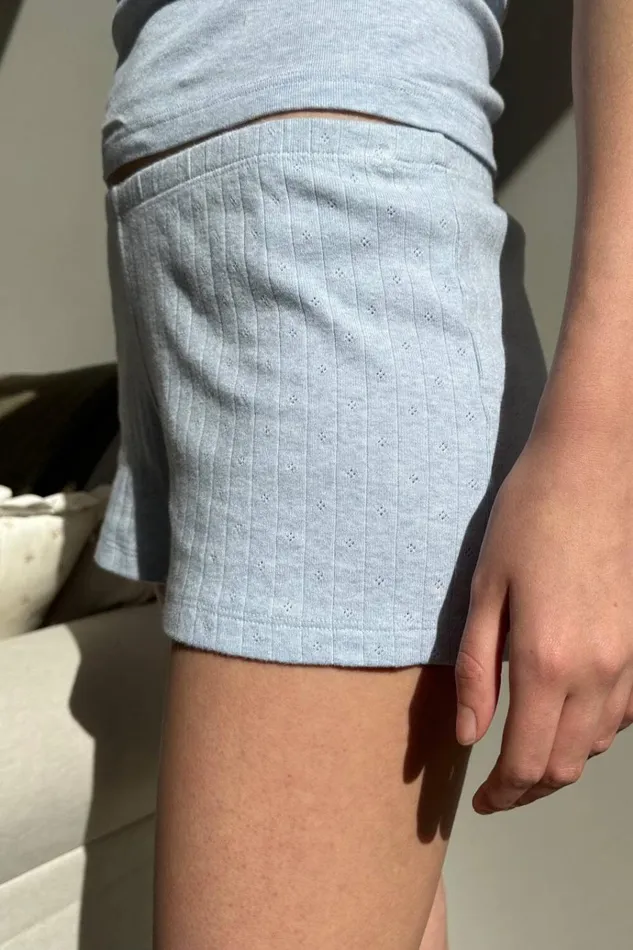 Keira Eyelet Sweatshorts Light Blue Women Brandy Melville Bottoms