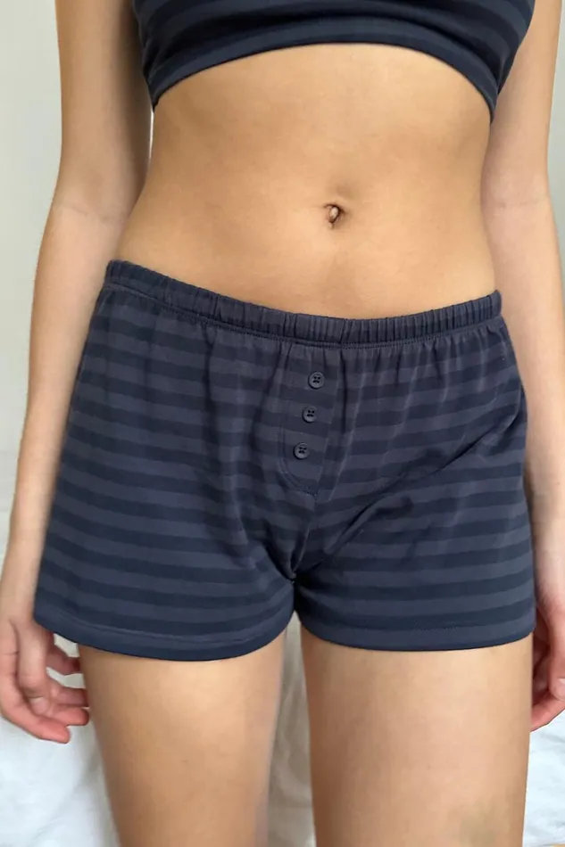 Keira Striped Sweatshorts Faded Navy Stripes Women Brandy Melville Matching Sets