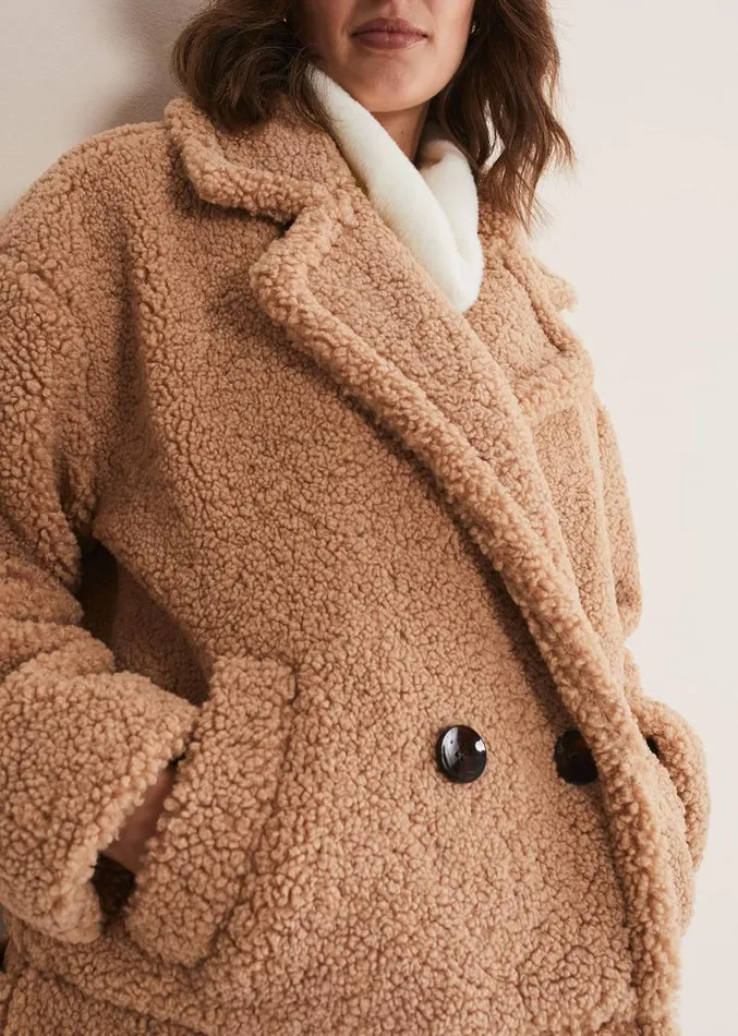 Kelsey Short Teddy Coat Camel Women Phase Eight Coats
