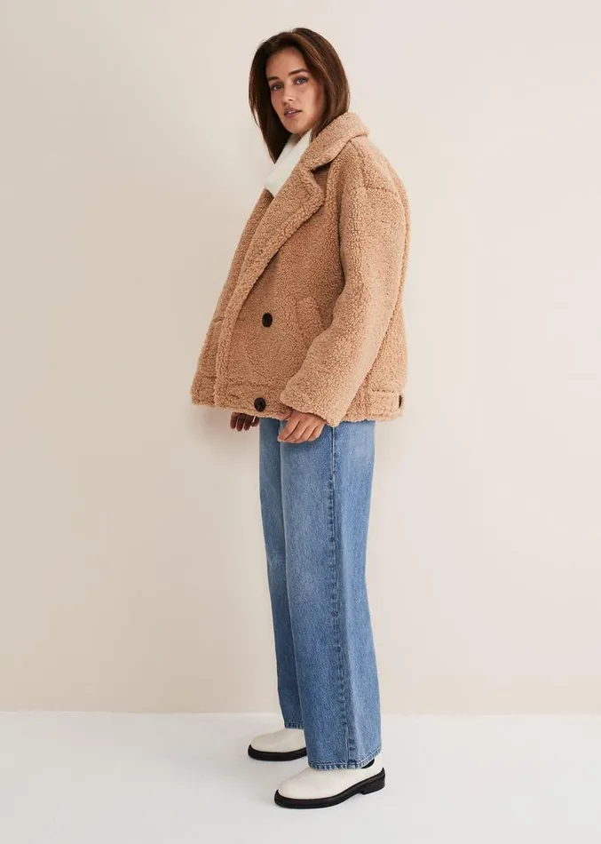 Kelsey Short Teddy Coat Camel Women Phase Eight Coats